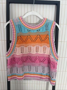 Zara Multicolor Striped Knit Sleeveless Sweater Vest